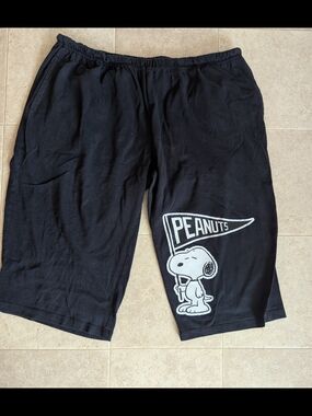 Peanuts Black Shorts/Lounge Shorts with Snoopy Pennant Graphic